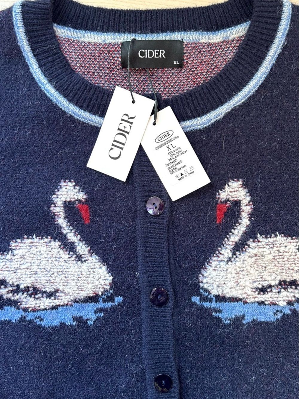 Cider NWT Swan Song Navy Blue Cardigan Preppy Nerdy Academic Grandpa Retro XL - Picture 4 of 4